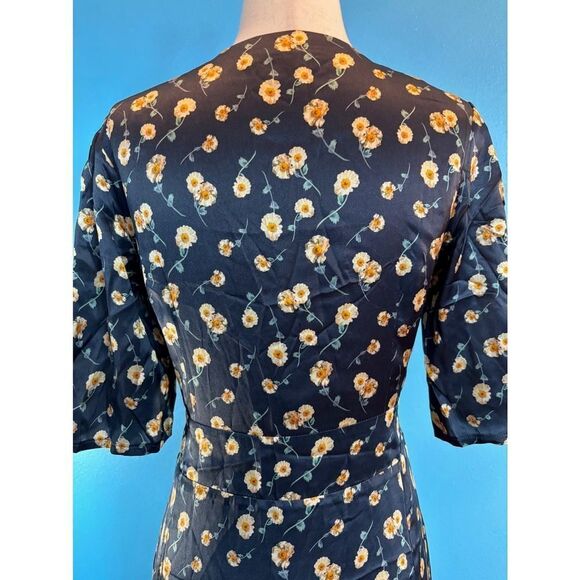 NWOT Really Wild Midi Dress 100% SILK Dress Blue w/ Floral Fully Lined UK 8 US 2 - Picture 7 of 10